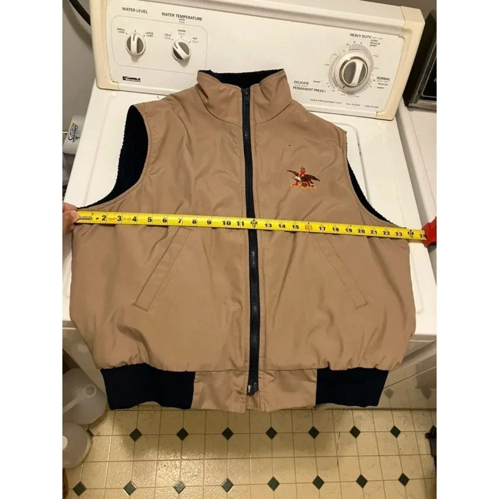 VTG Anheuser-Busch Vest Mens L, 42 Tan Fleece Lined Unitog Made USA Retro Puffer